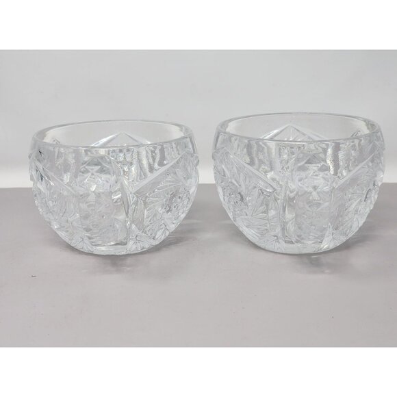 Vintage Set Of 3 Clear Pressed Glass Punch Cups Decorative Floral Starburst - Picture 5 of 15